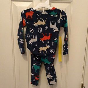 Cat and Jack Blue Reindeer Snowflakes 2 Piece Pajama Sleepwear Size 12 Months